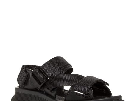 ALEXANDER MCQUEEN Womens Black Logo Buckle Platform 1-1 2  Buckle Accent Strappy Round Toe Wedge Sandals Shoes For Cheap