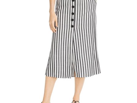 CUPCAKES AND CASHMERE Womens Black Stretch Pocketed Button-down Striped Midi Skirt For Discount