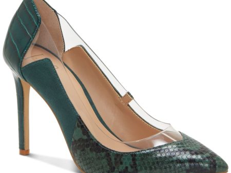 INC Womens Green Snake Print Translucent Panels  Memory Foam Sock Cushioned Khione Pointed Toe Stiletto Slip On Dress Pumps Shoes M Sale