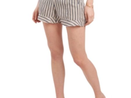 1. STATE Womens Beige Zippered Darted Ruffle-hem Striped Shorts Online Sale