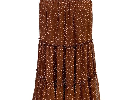 TAYLOR PETITE Womens Brown Smocked Sheer Lined Tiered Polka Dot Sleeveless Mock Neck Mini Shift Dress Online now