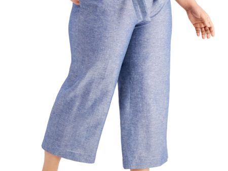 BAR III Womens Blue Pocketed Tie-waist Heather Wide Leg Pants Supply