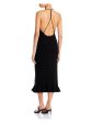 REBECCA TAYLOR Womens Black Ribbed Beaded Racerback Ruffled Hem Spaghetti Strap Scoop Neck Tea-Length Body Con Dress Hot on Sale