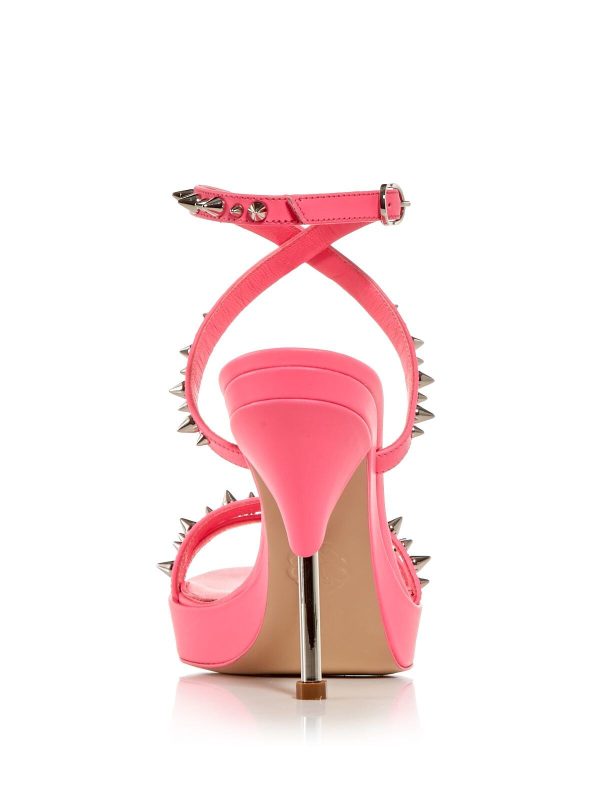 ALEXANDER MCQUEEN Womens Pink Metallic Heel 1  Platform Studded Strappy Round Toe Stiletto Buckle Leather Heeled Discount