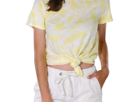 SANCTUARY Womens Yellow Tie Dye Short Sleeve Crew Neck T-Shirt Sale