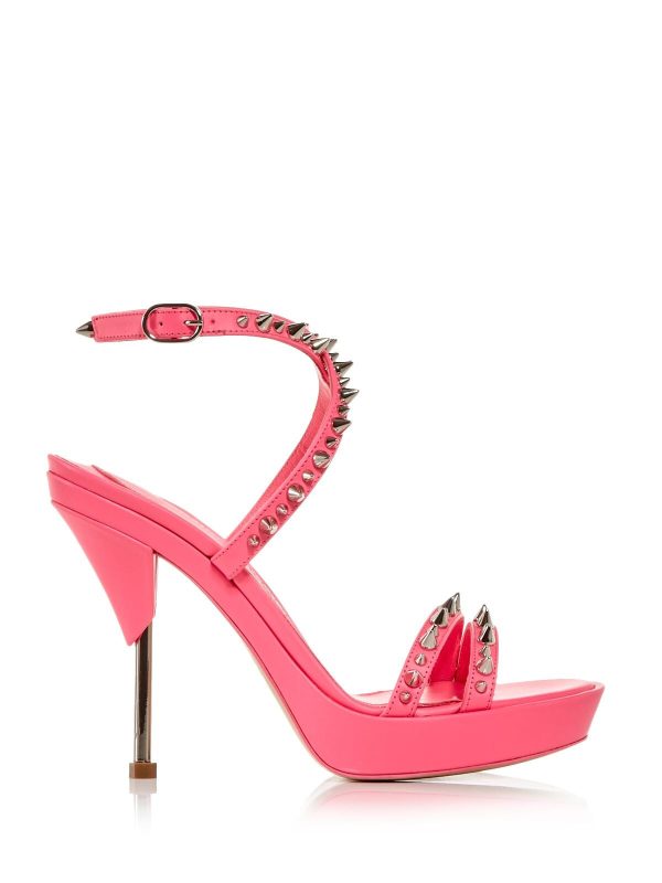 ALEXANDER MCQUEEN Womens Pink Metallic Heel 1  Platform Studded Strappy Round Toe Stiletto Buckle Leather Heeled Discount