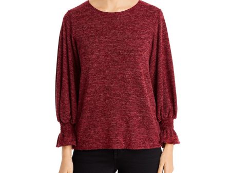 STATUS BY CHENAULT Womens Burgundy Stretch Heather Long Sleeve Jewel Neck Wear To Work Sweater Online now