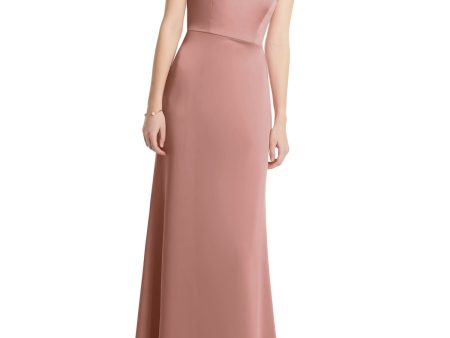 LOVELY Womens Pink Zippered Pleated Sleeveless Asymmetrical Neckline Full-Length Evening A-Line Dress Sale