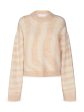 REMAIN Womens Beige Ribbed Mohair Pull-on  Drop Sleeve Striped Long Sleeve Crew Neck Sweater Online