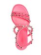 ALEXANDER MCQUEEN Womens Pink Metallic Heel 1  Platform Studded Strappy Round Toe Stiletto Buckle Leather Heeled Discount