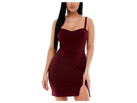 CITY STUDIO Womens Burgundy Stretch Zippered Slitted Darted Lace-up Back Sleeveless Sweetheart Neckline Short Evening Sheath Dress Fashion