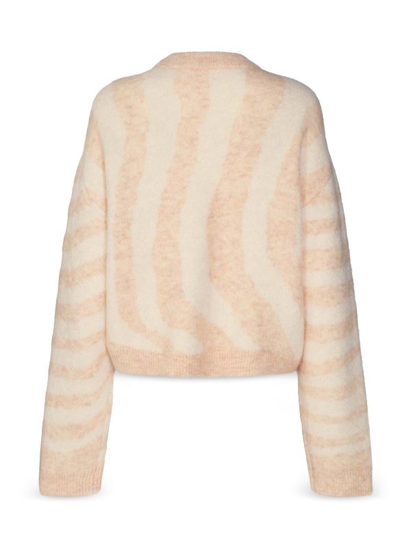 REMAIN Womens Beige Ribbed Mohair Pull-on  Drop Sleeve Striped Long Sleeve Crew Neck Sweater Online