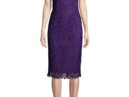 TRINA TURK Womens Purple Lace Floral Short Sleeve V Neck Knee Length Party Sheath Dress For Cheap