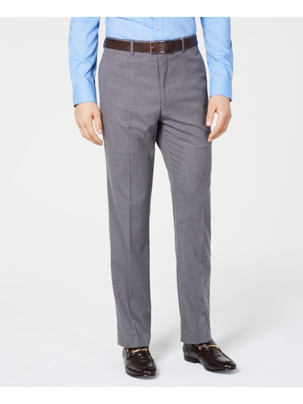 VINCE CAMUTO Mens Gray Flat Front Patterned Slim Fit Performance Stretch Suit Separate Pants Online