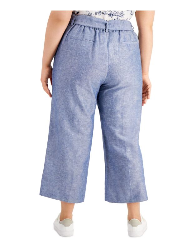 BAR III Womens Blue Pocketed Tie-waist Heather Wide Leg Pants Supply