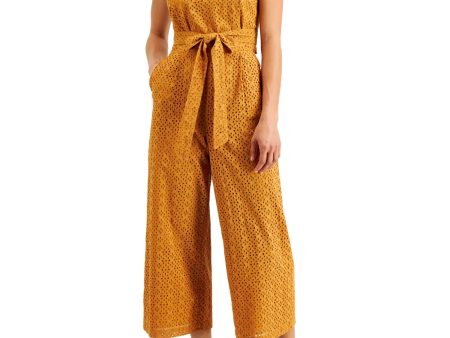 LUCKY BRAND Womens Orange Cut Out Tie Sleeveless V Neck Empire Waist Wide Leg Jumpsuit Fashion