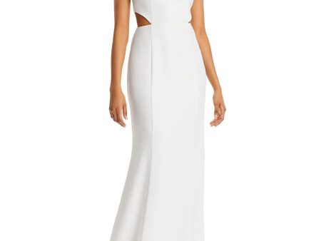 AQUA FORMAL Womens Ivory Zippered Adjustable Side Cutouts Lined Sleeveless Halter Full-Length Evening Sheath Dress Online Sale