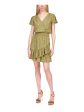 MICHAEL MICHAEL KORS Womens Green Metallic Smocked Printed Short Sleeve Surplice Neckline Above The Knee Tulip Dress For Sale