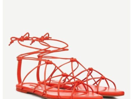 VINCE. Womens Orange Comfort Strappy Kenna Almond Toe Lace-Up Leather Gladiator Sandals Shoes For Cheap