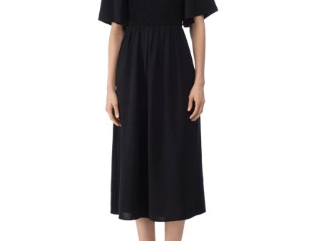 B COLLECTION Womens Black Stretch Smocked Sheer Flutter Sleeve Square Neck Midi Wear To Work Sheath Dress Online Hot Sale