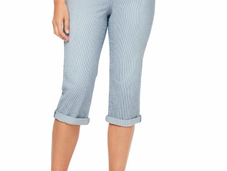 GLORIA VANDERBILT Womens Navy Sequined Pocketed Mid-rise Straight Cuffed Striped Capri Pants For Discount