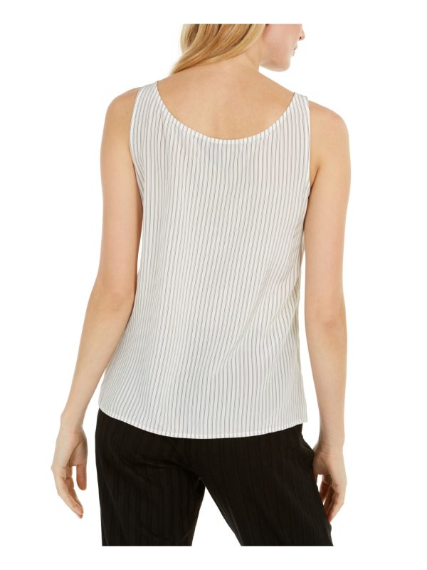 EILEEN FISHER Womens Ivory Pinstripe Sleeveless Scoop Neck Tank Top Hot on Sale