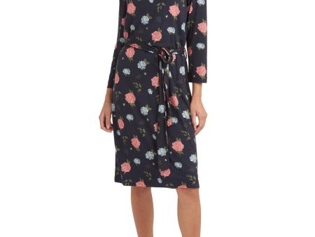 BARBOUR Womens Black Stretch Floral 3 4 Sleeve Jewel Neck Above The Knee Wear To Work Sheath Dress Cheap