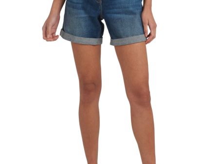 BARBOUR Womens Blue Denim Zippered Pocketed Cuffed Stretch High Waist Shorts Hot on Sale