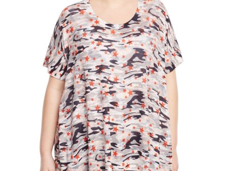 NALLY & MILLIE Womens Gray Stretch Camouflage Short Sleeve Scoop Neck Tunic Top For Cheap