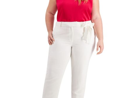 BAR III Womens White Stretch Pocketed Zippered Textured Side-tie Tapered Slim Wear To Work Pants Fashion