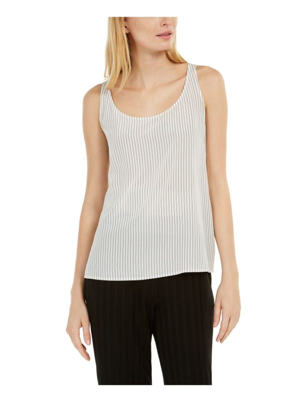 EILEEN FISHER Womens Ivory Pinstripe Sleeveless Scoop Neck Tank Top Hot on Sale