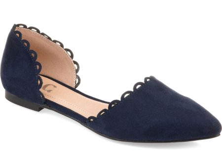 JOURNEE COLLECTION Womens Navy Cut Outs Scalloped Cushioned Jezlin Pointed Toe Block Heel Slip On Flats Shoes M Online now