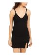 SEQUIN HEARTS Womens Black Slitted Spaghetti Strap V Neck Short Evening Body Con Dress Fashion