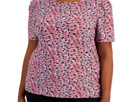 BAR III Womens Blue Printed Short Sleeve Split Top Fashion