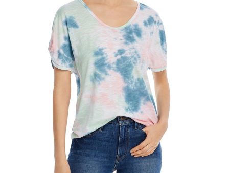 CUPIO BLUSH Womens Pink Ruched Pullover Styling Tie Dye Short Sleeve V Neck T-Shirt on Sale