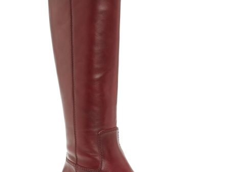 INC Womens Maroon Elastic Goring Pull Tab At Sides Cushioned Studded Fawne Round Toe Block Heel Zip-Up Leather Riding Boot M Online