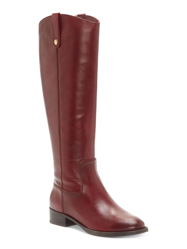 INC Womens Maroon Elastic Goring Pull Tab At Sides Cushioned Studded Fawne Round Toe Block Heel Zip-Up Leather Riding Boot M Online