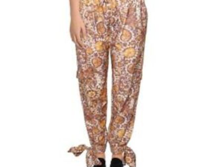 ROCOCO SAND Womens Brown Pocketed Smocked Tie Cuff Drawstring Printed Pants For Sale