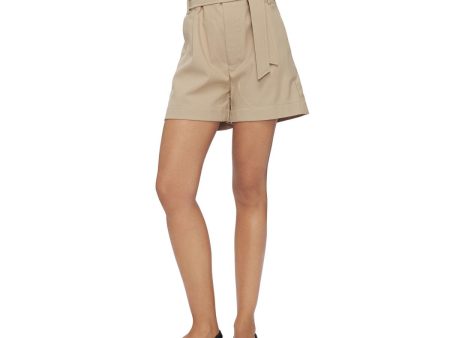 ANINE BING Womens Beige Pocketed Pleated Paperbag Waist Self Tie Wear To Work Cuffed Shorts For Discount