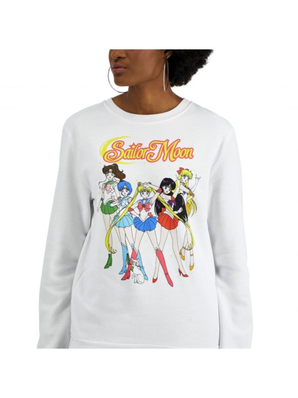 HYBRID APPAREL Womens White Stretch Graphic Sweatshirt Hot on Sale