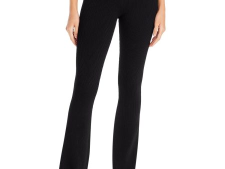 NICHOLAS Womens Black Ribbed Button Placket Cuffs Pull On Flare Pants For Cheap