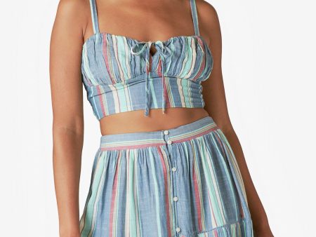 LUCKY BRAND Womens Navy Smocked Striped Sleeveless Sweetheart Neckline Crop Top Cheap