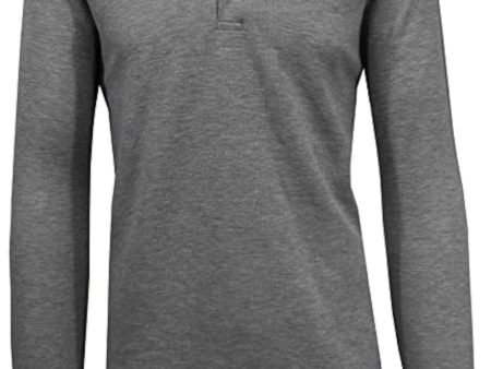 GALAXY Mens Gray Long Sleeve Stretch Henley Shirt Supply