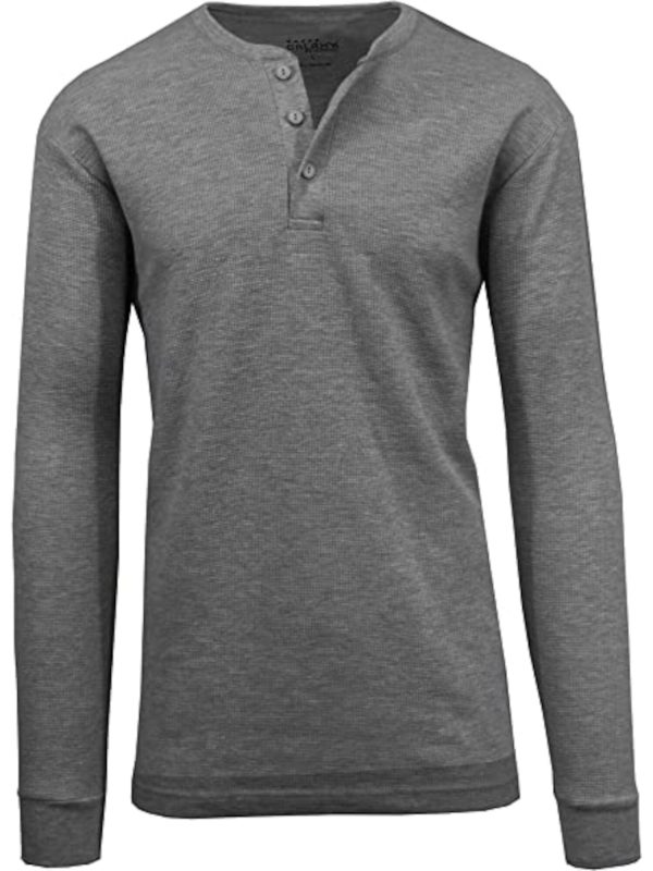 GALAXY Mens Gray Long Sleeve Stretch Henley Shirt Supply