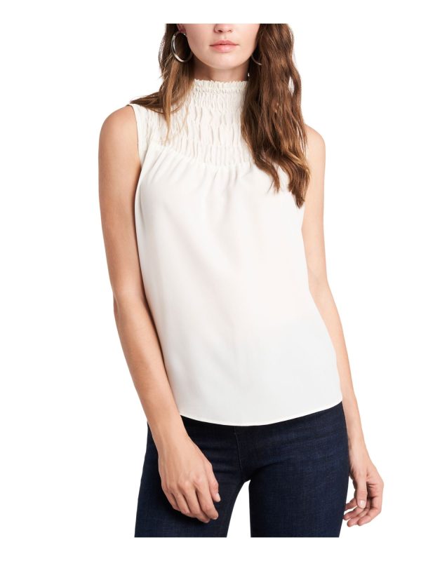 1. STATE Womens Ivory Sleeveless Mock Neck Top Online now