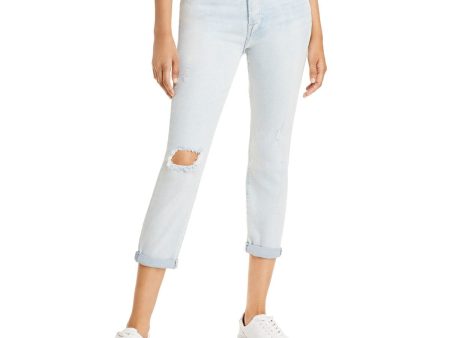 7 FOR ALL MANKIND Womens Light Blue Stretch Pocketed Zippered Slim Ripped Boyfriend Jeans For Cheap