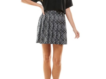 KINGSTON GREY Womens Black Pleated Crop Top Short Sleeve Collard Short Fit + Flare Dress Online