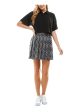 KINGSTON GREY Womens Black Pleated Crop Top Short Sleeve Collard Short Fit + Flare Dress Online