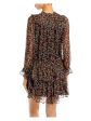 JOIE Womens Black Floral 3 4 Sleeve Mock Neck Mini Party Ruffled Dress on Sale