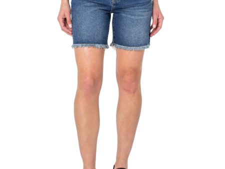 EARNEST SEWN NEW YORK Womens Blue Denim Pocketed Frayed Button Fly Cutoff Hem High Waist Shorts Discount